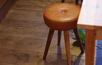 WOODEN LEATHER STOOL